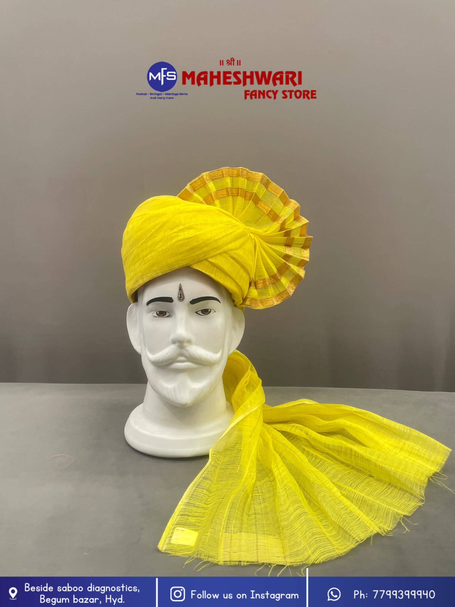 Lemon Yellow Turra Barati Pagdi Fabric